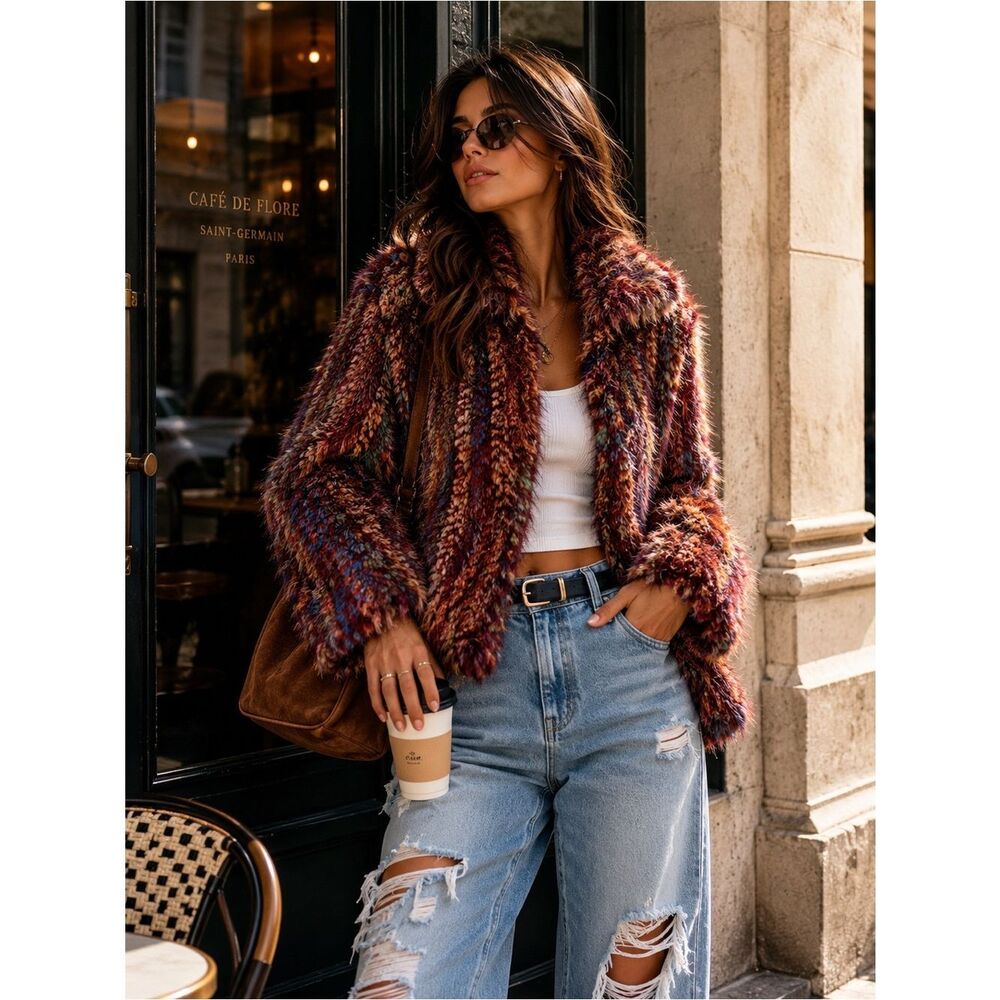NWOT Adrienne Landau Multicolor Rabbit Fur Coat